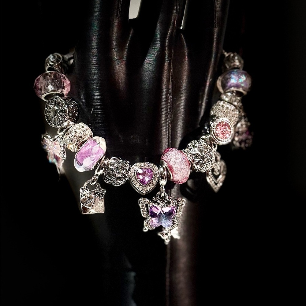 Elegant Silver and Pink Charm Bracelet